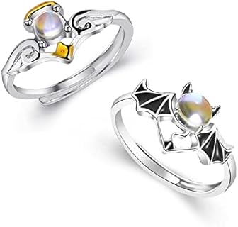 Alloy Clasp Angel Set Wedding Rings with Metal Gem for Men and Women - Winged Angel and Devil Dragon Design