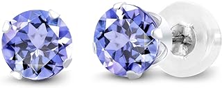 Elegant 14K White Gold Tanzanite Stud Earrings with Push Back for Women, Round 5MM Design - Perfect Gift for December Birthdays