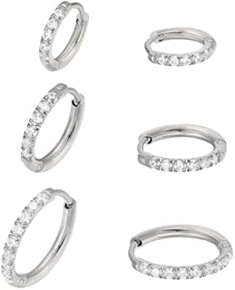 316L Surgical Steel Huggie Hoop Earrings,Dainty Pave Cubic Zirconia Cartilage Tiny Earring for Sensitive Ears Hypoallergenic Lightweight