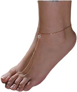 Gold Weight Loss Anklet with Rhinestone and Crystal Accents by Yheakne for Women and Girls, Vintage Bohemian Style Chain Design