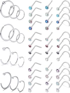 Versatile SCERRING 22-Gauge Stainless Steel Nose Ring Set with Cubic Zirconia Accents - Designed for Men and Women - Ideal for Nose, Lip, Tragus and Helix Piercing