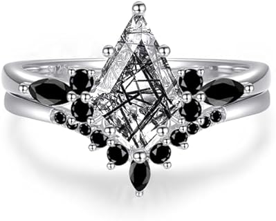 Kite Cut Moss Agate Engagement Ring in 925 Sterling Silver for Women, Timeless Lapis Lazuli Wedding Ring Set, Promise Gift for Valentine's Day, Size 5-9