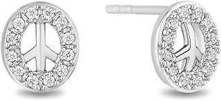 Jewelili Hallmark Fine Jewelry Sterling Silver 1/8 Cttw Natural White Round Diamond Peace Sign Stud Earrings