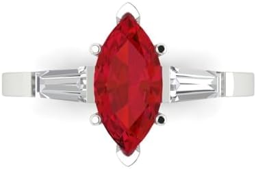 Clara Pucci 2ct Marquise-cut Ruby Engagement Ring with 18K White Gold for Her, 3-Stone Solitaire Design
