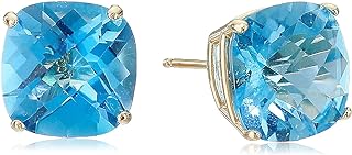 Elegant 14k Yellow Gold Push-Back Earrings with Cushion-Cut December Birthstone Stud Design