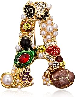RINHOO Enamel Pearl Initial Brooch Pin with Crystal and Rhinestone Accents for Women, Alphabet Letters A-Z Fashion Accessory
