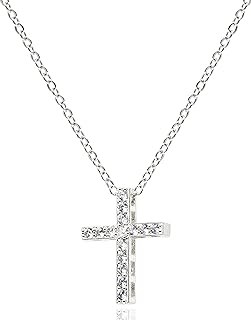 Women's Dainty Square Cross Necklace - Rhodium Silver Plated Stainless Steel with Cubic Zirconia - Cable Chain with Lobster Clasp - Shower Safe Faith Jewelry