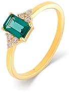 Emerald Ring, 14K Solid Gold Engagement Ring, Dainty initial Emerald Ring, Wedding Ring, Minimalist 14K Gold Emerald Ring