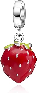 SOUKISS Red Strawberry Charms 925 Sterling Silver Fruit Charms Fits European Bracelet