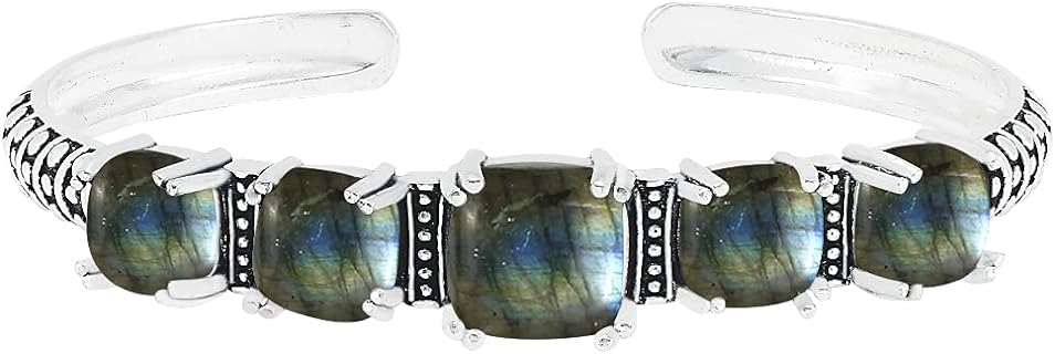 12.85 Cts South Western Native American Style Cushion Shape Natural Gemstones Bohemian Cuff Bangle For Women, Handmade Birthstone Bangle For Women Jewelry Gifts For Her Wife Women Sister Girfriend