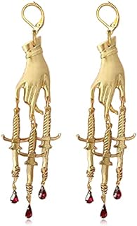 Stunning 14k Gold Plated Hand Cross Sword Dangle Earrings with French Wire Back Finding for Women and Girls