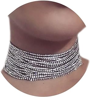 Aukmla Multi Layered Chain Crystal Rhinestone Choker Fully Diamond Statement Necklace Wedding Jewelry for Women and Girls