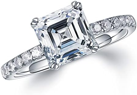 MOOSEA Asscher Moissanite Engagement Ring for Women, 1.5ct D Color VVS1 Clarity Lab Created Diamond Rings 14K White Yellow Rose Gold Vermeil Double Claw Moissanite Rings for Women with Side Stones