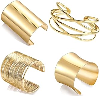 CASDAN 4PCS Arm Cuff Bracelets Set for Women Leaf Coil Upper Victorian Filigree Swirl Gypsy Silver Gold Plated Band Cuff Open Adjustable Minimalist Simple Armband Bangle Bracelet Jewelry
