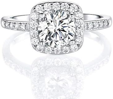 MDFUN 18K White Gold Plated Cubic Zirconia Promise Halo Engagement Promise Eternity Ring for Women