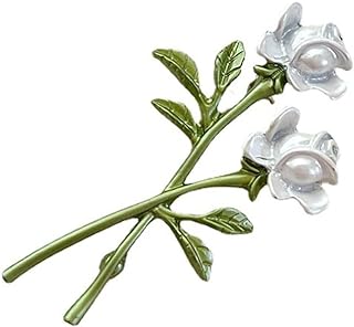 Pin-Clasp White Rose and Campanula Flower Brooch, Exquisite Plant Leaf Design, Ideal Gift for Wife, Mother, Girlfriend - Fashioned from Durable Alloy, No Gemstones