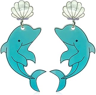 Dolphin Engagement Ring Inspired Ocean Animal Acrylic Dangle Earrings with French Wire Back Finding and Stud Design for Women and Girls