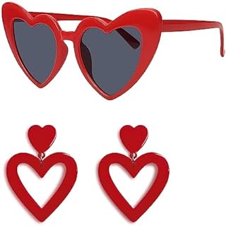 Love-Infused Red Heart Drop Earrings and Heart-Shaped Sunglasses Set in Stainless Steel for Women - Chic Outfit Jewelry Gifts