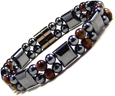 Magneitc Bracelet Hematite Bracelet with Dual Strand Tiger's Eyes Beads
