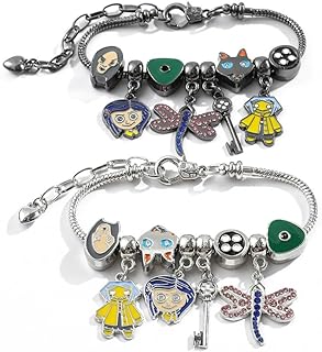 Horror Movie Coraline Bracelet Kawaii Charms Snake Chain Beads Bracelet Wrist Accessories for Girls Women Halloween Cosplay Party Jewelry Gifts