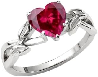 Heart Shaped 3.5 CT Ruby Engagement Ring For Women Ruby Wedding Ring Art Deco Leaf Design Ruby Bridal Anniversary Promise Rings