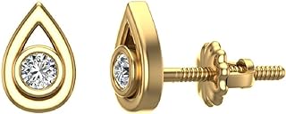10K Yellow Gold Bezel Diamond Teardrop Shaped Stud Earrings with Screw Back Design