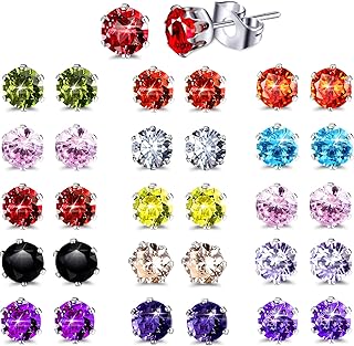 15 Pairs Stainless Steel CZ Stud Earrings for Women Hypoallergenic Cubic Zirconia Stud Earrings Sterling Birthstone Stud Earrings Set Multipack