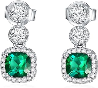 Laboratory Grown Emerald Earrings 925 Sterling Silver 6x6 mm Cushion Cut Emerald Push Backs Dangle Earrings for Women