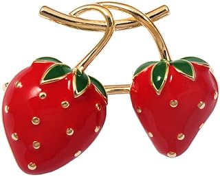 Strawberry Small Brooch for Women Girls Teen Cute Fruit Food Lapel Pin Lifelike Red Brooches Corsage Scarf Pin for Clothing Jackets Badges Jewelry Gifts Dress Hat Accessories Shawl Clip