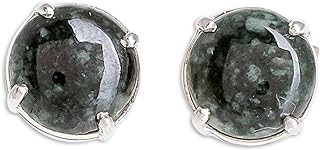 NOVICA Handmade .925 Sterling Silver Jade Stud Earrings Dark Green Crafted Guatemala [0.2 in H x 0.3 in Diam.] 'Maya Sweets in Dark Green'