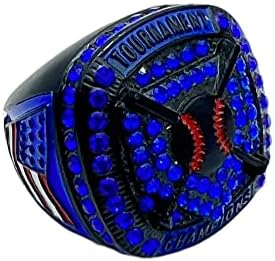 Black Out Series Home Plate Champion Baseball Wedding Ring with Blue Quartzite for Softball/Baseball Players, Teams and Tournaments, Gold Plated, Size 9