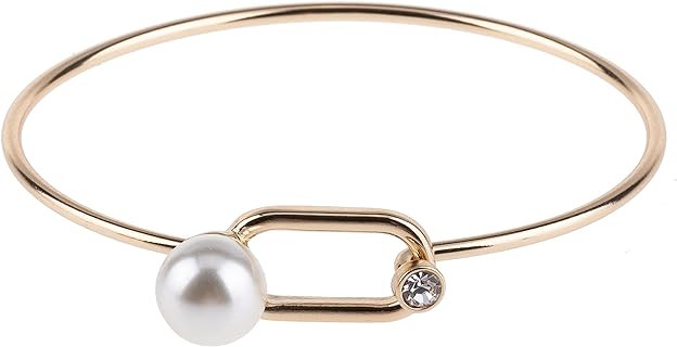 Capwell + Co Faux Pearl with Crystal Stone Latch Bangle Bracelet Fashion Bridal for Women and Young Girls