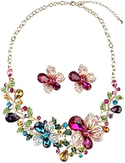Hamer Wedding Jewelry Sets for Brides Multi-Color Crystal Flowers Choker Gothic Necklace and Earrings Sets Costume Jewelry for Women