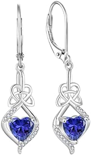 Leverback Tanzanite Drop Earrings - 925 Sterling Silver Celtic Knot Dangle, Perfect for Women - Charming Irish Design with Stunning Cubic Zirconia