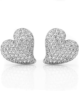 Women's Small 3D Honey Comb Flower Set White Gold Plated 925 Sterling Silver Iced 5A Cz Hip Hop Screw Back Stud Sweet Love Heart Mother's Day Birthday Gift Heart Earrings for Women Girl