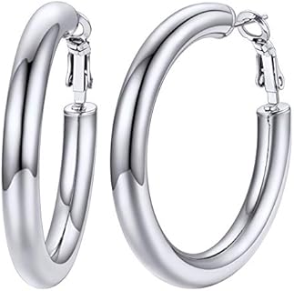 U7 Chunky Hoop Earrings for Women, 30/40/60/80mm Stainless Steel Hoops, Gold Hoop Earrings, Simple & Polished Thick Ear Jewelry,Black Hoop Earrings