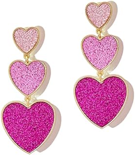 Cuban Link Chain Earrings Heart Dangle Chain Earrings For Women Pink Heart Earrings For Teen Girls Birthday Valentine's Day Christmas Gift (A-Pink)