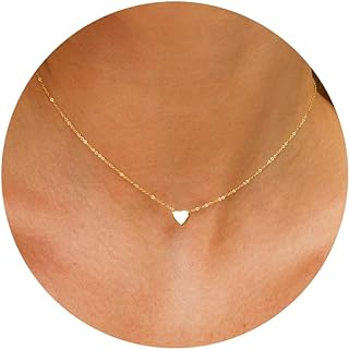 14k Gold Plated Minimalist Love Heart Choker Necklace for Women with Lobster Clasp, Cable Chain - Hypoallergenic Brass Gold Jewelry, USA Made