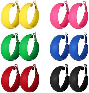 Neon Hoop Earrings 80s Statement Earrings for Women Retro, Chunky Colorful Hoop Earrings 80 s Accessories in 6 Colors, Glow Party Accessories