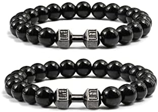 Traintough Dumbbell Bracelet Gym Bros Bracelet Volcanic Rock Anxiety Bead Bracelet for Men Women Fitness Yoga Barbell Bracelet,Natural Stone Dumbbell Beads Bracelets Set Gym Bracelet Fitness Barbell Jewelry Gifts
