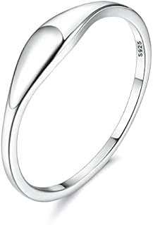 MILACOLATO 925 Sterling Silver Rings for Women Girls 18K White Gold Plated Dome Oval Plain Signet Rings Tarnish Resistant Stackable Statement Band Thumb Rings Comfort Fit Size 5-10