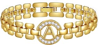 Lobster Claw Clasp, Rhinestone Studded Crown Charm Bracelet, Box Chain, Gold-Plated Brass, Ideal for Women and Teen Girls, Trendy A-Z Initial Design