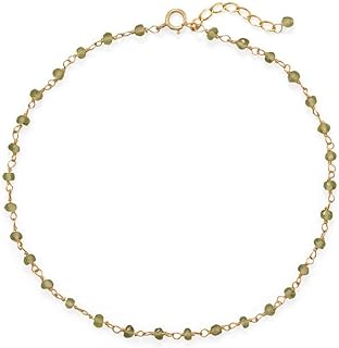 14K Gold Plated Sterling Silver Peridot Anklet with Unique Chain and Clasp, Ideal Women's Accessory for Fashionable Elegance