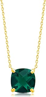 Spring Ring Clasp Men's Created Emerald Pendant Necklace in 14k Yellow Gold for Women - Cushion Cut Design, 6mm Solitaire