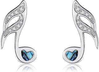 925 Sterling Silver Abalone Stud Earrings with Push Back, Elegant Music Note Design - Unique Jewelry Gift for Women, Girls, and Music Enthusiasts