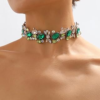Women's Bohemia Blue Rhinestone Choker Necklace with Robust Cable Chain