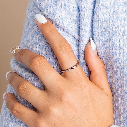 Milacolato S925 Sterling Silver Ring for Women Men 18K White Gold Plated Thin Plain Stackable Statement Thumb Rings High Polished Beveled Edge Twisted Wave Hammered Band Rings Comfort Fit Size 6 to 11, 1.5mm