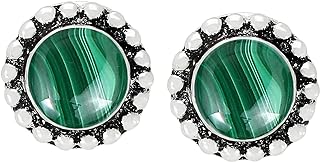 Natural Gemstone Earrings For Women, Earrings For Women Studs, Round Earrings For Women, Silver Plated Earrings