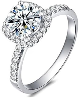 Moissanite Halo Engagement Rings for Women Halo Rings for Women D Color VVS1 Clarity Round Cut Moissanite Ring in Sterling Silver plated with Platinum