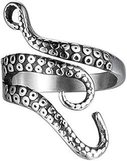 Adjustable Stainless Steel Octopus Engagement Ring with Polished Tentacles for Women and Men, Retro Gothic Punk Design